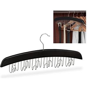 Relaxdays riemhanger hout, hanger voor 12 riemen, riemhouder voor kast, stropdashouder 17,5 x 43 x 5,5 cm, zwart/zilver
