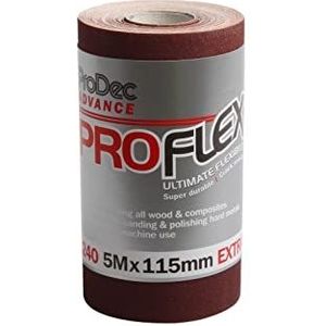 ProDec Advance 5 m rol 240 grit extra fijne kwaliteit ProFlex Ultra Flexibel Crack Resistant Aluminium Oxide Schuurpapier voor het schuren van hout, verf, gips, vulmiddel, metaal en meer, 115 mm breed