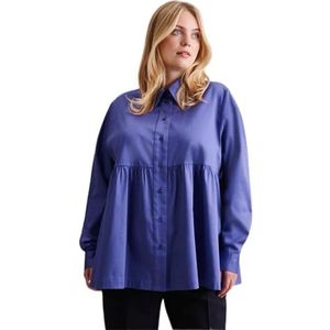 Seidensticker Damesblouse - Fashion Blouse - Curvy Fit - Hemdblouse kraag - Lange mouwen - Stretch - Katoenmix, blauw, 54 Grote maten
