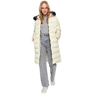 Trendyol FeMan Oversize Puffer Hood Geweven Jas, Ecru, M, Ecru, M