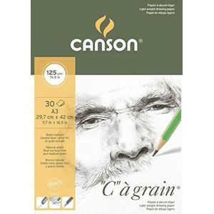 CANSON ""C"" à grain – blok 30 vellen schetspapier – fijne korrel – A3 – 125 g/m² – natuurlijk wit