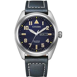 Citizen Herenhorloge, analoog, eco-drive, met leren band, BM8560-45L, blauw, één maat, riem., Blauw, Modern