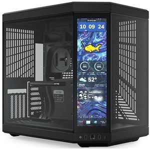 HYTE Y70 Touch Infinite Dual Chamber ATX Mid Tower moderne esthetische behuizing met geïntegreerd 2.5K LCD-touchscreen - pitch black