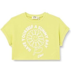 Koton Katoenen T-shirt voor meisjes, crop met korte mouwen, ronde hals, groen (973), 4-5 Jaar