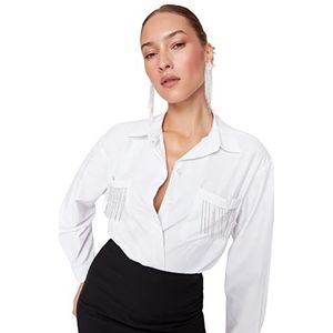 Trendyol Vrouwen Glam Oversize Basic Collar Geweven Shirt, Ecru, 66