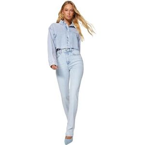 TRENDYOL Vrouwelijke hoge tailleband normale zoom bootcut & flared jeans, lichtblauw, 36