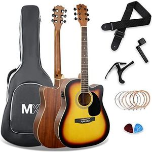 MX by 3rd Avenue Performance Series 4/4 formaat elektro-akoestische gitaar, gitaarpakket met sunburst bovenblad van vurenhout