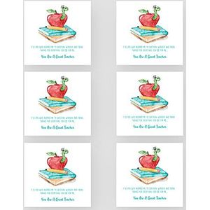 Marvello Dank u Leraar Apple Textbook Kaarten Box Set (6 Kaarten) - Premium Enveloppen Inbegrepen - Eén Ontwerp - Blank Inside - Voor Leraren