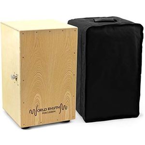 World Rhythm CAJ2-NT Cajon - Full Size Cajon met verstelbare snare, gewatteerde draagtas en kussen - natuurlijk