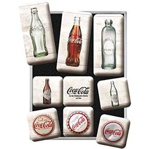 Nostalgic-Art Retro Koelkast Magneten, Coca-Cola – Bottle Timeline – Geschenktip voor Coke-fans, Magneetset voor magneetbord, Vintage design, 9 stuks
