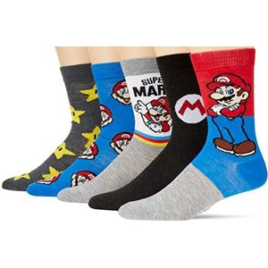 Mario Heren 5 Pack Crew Sokken, Grijs Multi, 10-13, Grijs Multi, 10-13