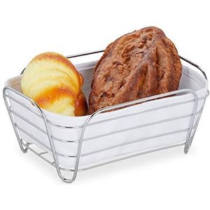 Relaxdays broodmand metaal met stoffen inzet, rechthoekig, mandje voor brood & broodjes, HBD: 10x23,5x17 cm, wit