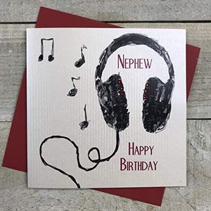 witte katoenen kaarten Nephew Happy, Handgemaakte Jongens Verjaardagskaart (Hoofdtelefoon)