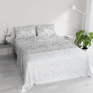Beddengoedset voor tweepersoonsbedden, katoen, river, geproduceerd in Italië, compleet, hoeslaken, laken 240 x 300 cm en 2 kussenslopen met overslag (tweepersoonsbed, tarim)