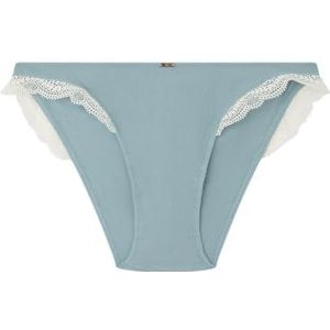 women'secret Klassiek broekje van katoen en blauwe kant, Medium Blauw, M