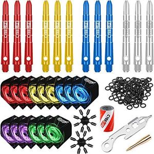 CyeeLife -Dart Accessoires Kit, 15 Dart Flights+12 Dikke Aluminium Schachten+Puntenslijper+2 Gereedschappen+50 Rubber Ringen+16 Flight Protectors