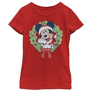 Disney Mickey in A Christmas Wreath Santa Outfit Meisjes T-shirt, rood, XS, rood, XS, Rood, XS