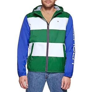 Tommy Hilfiger Heren Color Block Logo Regen Slicker, Groen/Wit/Blauw, S, Groen/Wit/Blauw, S