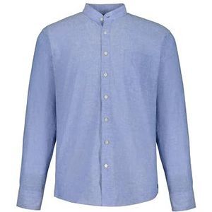 JP 1880 Heren grote maten Menswear L-8XL linnen mix, lange mouwen, opstaande kraag, modern fit 790394, grijsblauw, 4XL