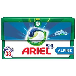 Ariel 3in1 PODS, wasmiddelcapsules 33 Wasbeurten, Alpine, Snel oplossend, onberispelijk bij koude en korte programma's