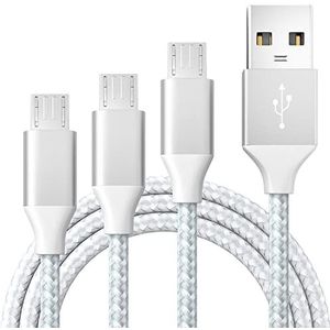 BIBTIM Micro-USB-kabel, 1 m, 2 m, 3 stuks, USB 2.0, mannelijk naar micro-USB-oplaadkabel, Android, snellaadkabel, 480 Mbit/s, gegevensoverdrachtssnelheid