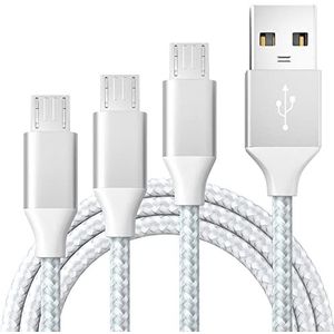 BIBTIM Micro-USB-kabel, 1 m, 2 m, 3 m, 3 stuks, USB 2.0-stekker naar stekker, micro-USB-kabel, 3 maten, micro-USB, Android-kabel, snel opladen, 480 Mbps, gegevensoverdrachtssnelheid