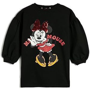 Koton Girls Minnie Mouse Sweat Dress Licenced Long Puff Sleeve Crew Neck, 999 (zwart), 6-7 jaar