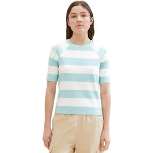 TOM TAILOR Denim T-shirt voor dames, 34668 - Mint White Block Stripe, XL
