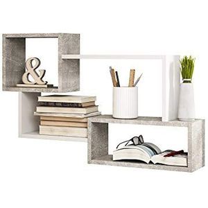 Selsey Kassi - wandrek/hangkast/boekenkast in betonlook/wit mat 54 x 87 cm