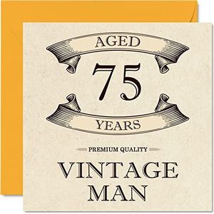 Vintage 75e verjaardagskaarten voor mannen - 75 jaar oud - leuke verjaardagskaart voor opa vader echtgenoot oom broer opa, 145 mm x 145 mm wenskaarten, 75e verjaardagskaart