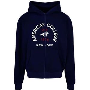 American College Hoodie met ritssluiting, blauw, heren, maat S, model AC10, 100% katoen, Blauw, S