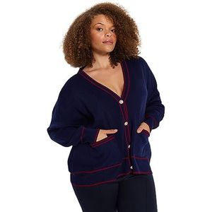 Trendyol FeMan Relaxed fit Basic V-hals Knitwear Plus Size Cardigan, Marineblauw-Rood, 3XL, Marineblauw-rood, 3XL grote maten