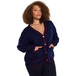 TRENDYOL Gestreept lange mouwen ontspannen gebreide jas in plussize cardigan sweater, Navy-rood, XL Grote maten