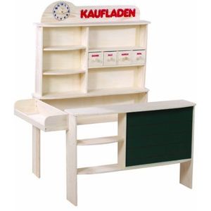 Roba Koopwinkel, kinderwinkel, natuurlijk hout, verkoopstand met 4 laden, klok, tafel, toonbank & zijbalk