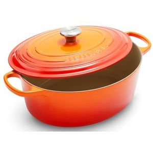 LE CREUSET Kenmerkende Braadpan met deksel ovaal geëmailleerd gietijzer, 33 cm, 7.5 liter, oranjerood