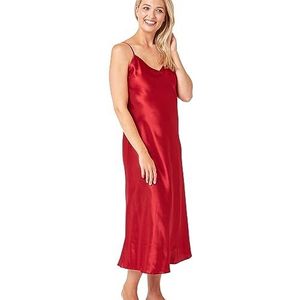 Indigo Sky Samsara Lange Satijnen Chemise Nachthemd, Rouge Rood, 42-44