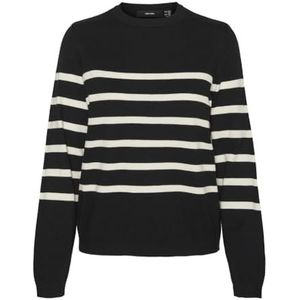VERO MODA Vmsaba Plain Ls O-hals pullover Ga Noos gebreide trui voor dames, Lichtgrijs gemêleerd/strepen: berk, XL