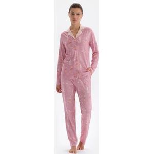 Dagi Damespyjama met lange mouwen en print, pyjamaset, roze, M