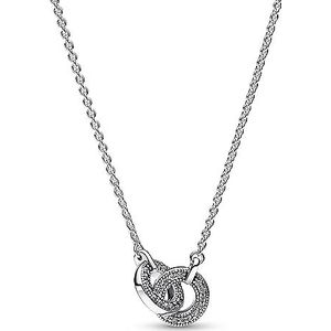 PANDORA Signature Verschlungener Pavé-Anhänger Halskette aus Sterling Silber mit Zirkonia, Länge: 45cm, 392736C01-45
