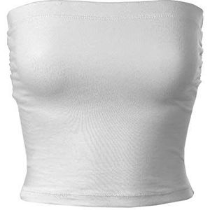 MixMatchy Women's Solid Casual Summer Ruched Side Backless Double Layered Tube Top with Built in Bra White