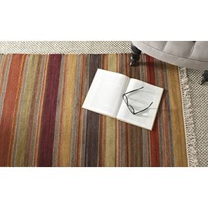 Safavieh Gestreept kelim-tapijt, STK315, vlak geweven wol, 76 x 121 cm, goud