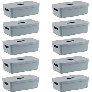 IDEA HOME FLEXISTORE 10 stuks opbergdozen kunststof organizer box manden opslag kunststof doos voor badkamer rek met deksel 5 l blauw