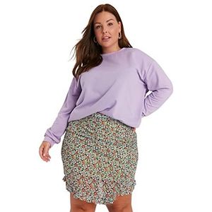 TRENDYOL Mini-rok met ruches voor dames, slimfit, geweven stof, plus-size rok, groen, 46