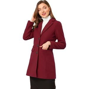 Allegra K Wollen mantel voor dames, lange mouwen, kamgaren, knoopsluiting, trenchcoat, bordeaux, M