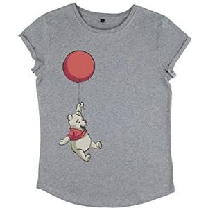 Disney Classics Women's The Pooh-Balloon Winnie Organic Rolled Sleeve T-shirt, Melange Grey, S, grijs (melange grey), S