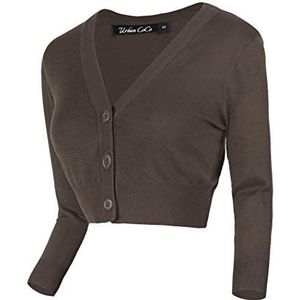 Urban GoCo Gebreide cropped vest met 3/4 mouwen voor dames, Koffie, S