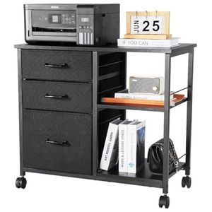 VEVOR Archiefkast met wielen, van metaal en hout, met 3 laden en 2 open planken
