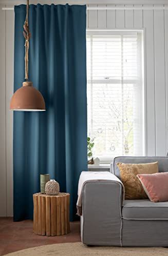 Elbersdrucke Midnight 11 Petrolblauw gordijn met verborgen lussen, polyester, 255 x 140 cm