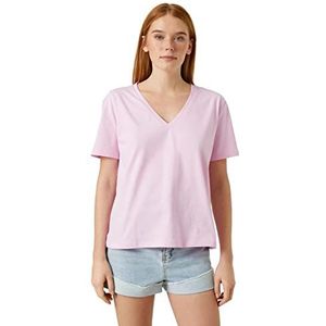 Koton Basic T-shirt voor dames, V-hals, korte mouwen, roze (265), XL