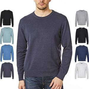 Castle Point Mannen CSPKNT003 100% katoen Soft Touch Crew Neck gebreide trui Trui, Navy, Medium